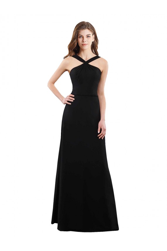 Schwarz A-Linien Neckholder Chiffon Lange Brautjungfernkleider Online
