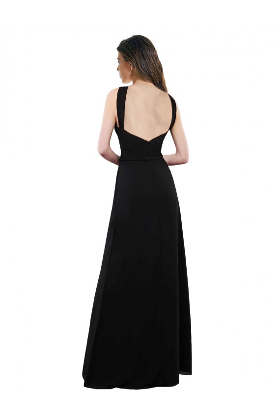 Schwarz A-Linien Neckholder Chiffon Lange Brautjungfernkleider Online