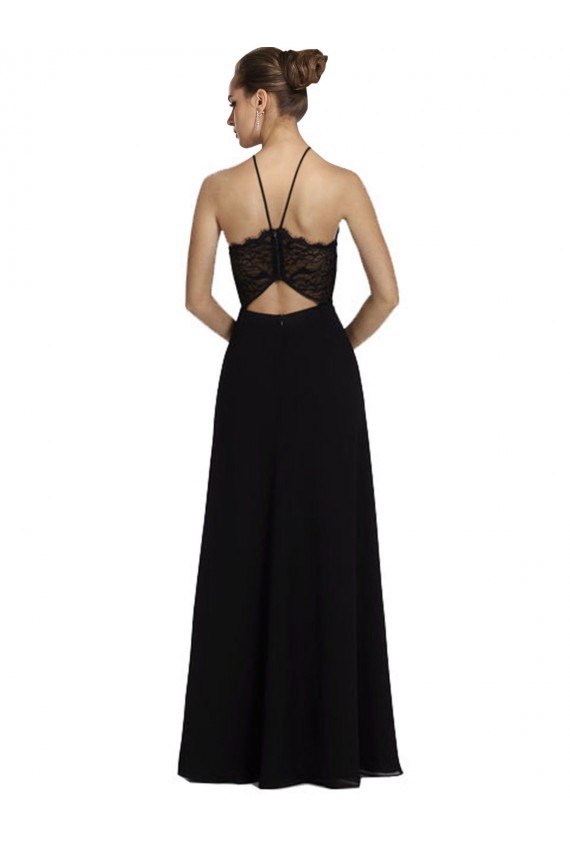 Schwarz A-Linien Neckholder Chiffon Spitze Lange Brautjungfernkleider Online
