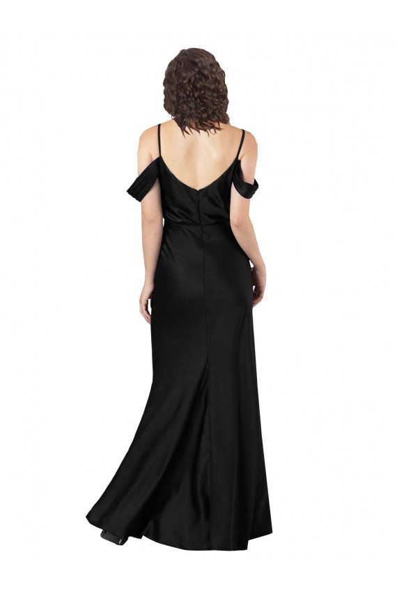 Schwarz A-Linien Off-Schulter Seidiger Satin Lange Formale Brautjungfernkleider / Abendkleider / Abiballkleider Online