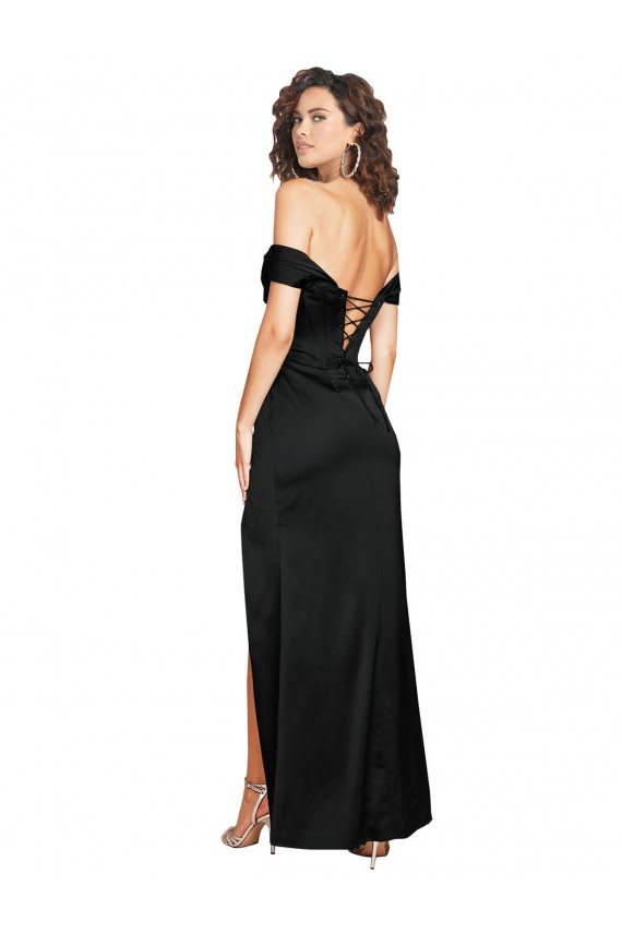 Schwarz A-Linien Seidiger Satin Lange Formale Brautjungfernkleider / Abendkleider / Abiballkleider Online