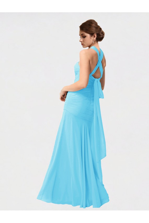 Schwarz Meerjungfrau Neckholder Chiffon Lange Brautjungfernkleider Online