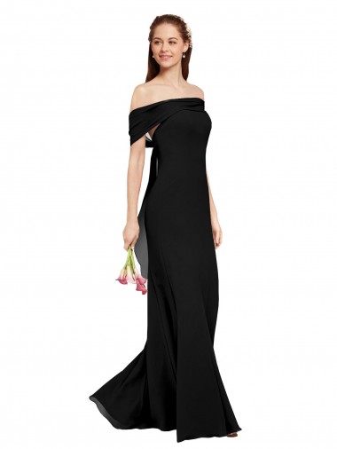 Schwarz Meerjungfrau Off-Schulter Chiffon Lange Brautjungfernkleider / Abiballkleider Online