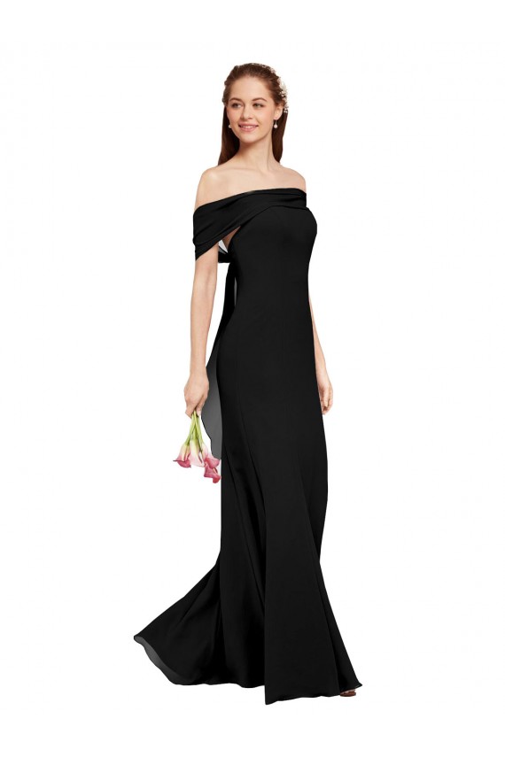 Schwarz Meerjungfrau Off-Schulter Chiffon Lange Brautjungfernkleider / Abiballkleider Online