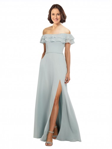 Seeglas A-Linien Off-Schulter Chiffon Lange Brautjungfernkleider Online