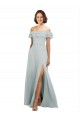 Seeglas A-Linien Off-Schulter Chiffon Lange Brautjungfernkleider Online