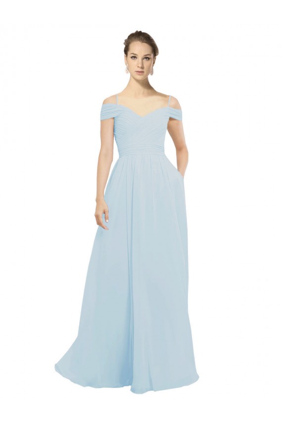 Seeglas A-Linien Off-Schulter Chiffon Lange Brautjungfernkleider Online