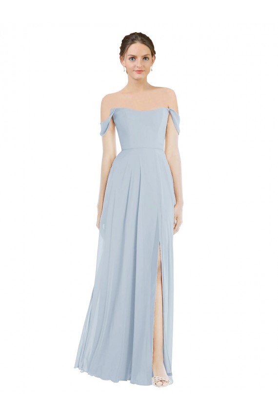 Seeglas A-Linien Off-Schulter Chiffon Lange Brautjungfernkleider Online