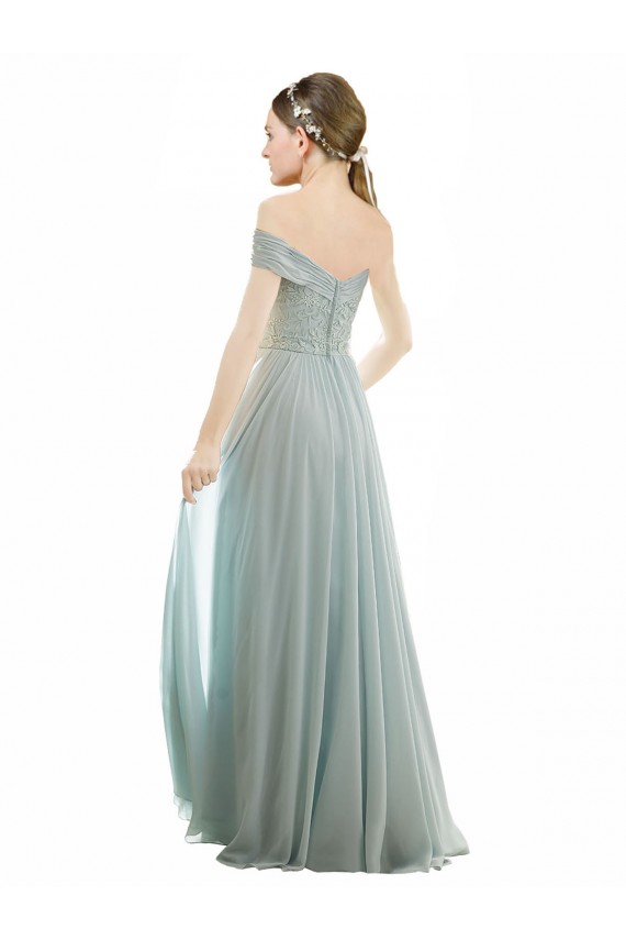 Seeglas A-Linien Off-Schulter Chiffon Spitze Lange Brautjungfernkleider Online