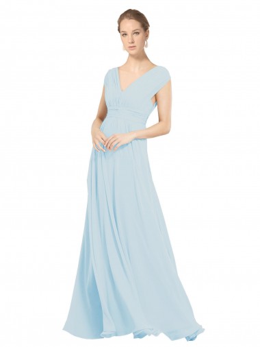 Seeglas A-Linien V-Ausschnitt Chiffon Lange Brautjungfernkleider Online