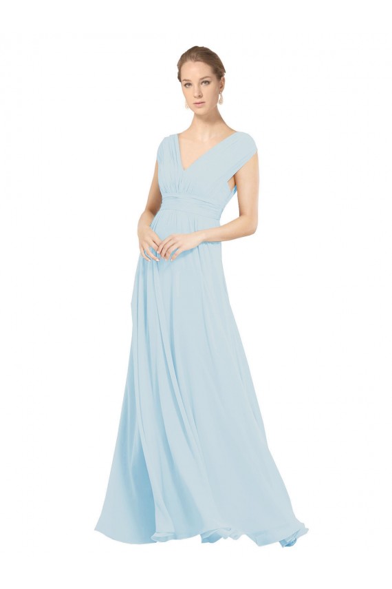 Seeglas A-Linien V-Ausschnitt Chiffon Lange Brautjungfernkleider Online