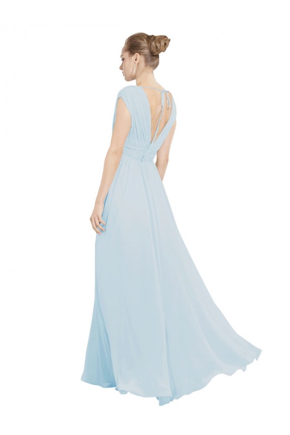 Seeglas A-Linien V-Ausschnitt Chiffon Lange Brautjungfernkleider Online