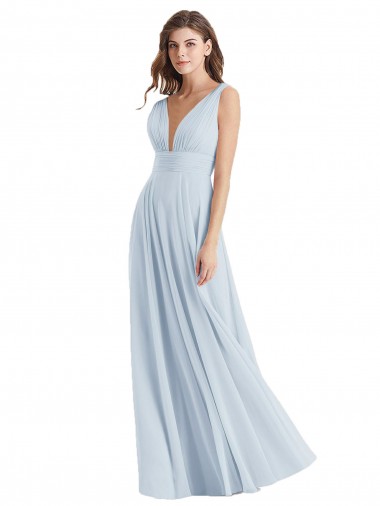 Seeglas A-Linien V-Ausschnitt Chiffon Lange Brautjungfernkleider Online