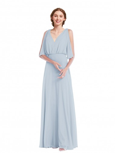 Seeglas A-Linien V-Ausschnitt Chiffon Lange Brautjungfernkleider Online