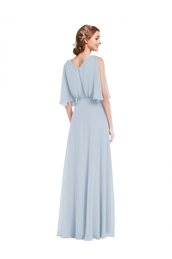 Seeglas A-Linien V-Ausschnitt Chiffon Lange Brautjungfernkleider Online