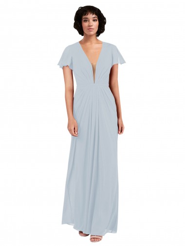 Seeglas A-Linien V-Ausschnitt Chiffon Lange Brautjungfernkleider Online