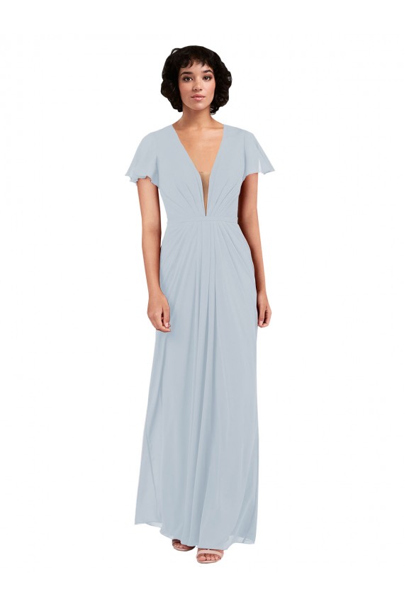 Seeglas A-Linien V-Ausschnitt Chiffon Lange Brautjungfernkleider Online