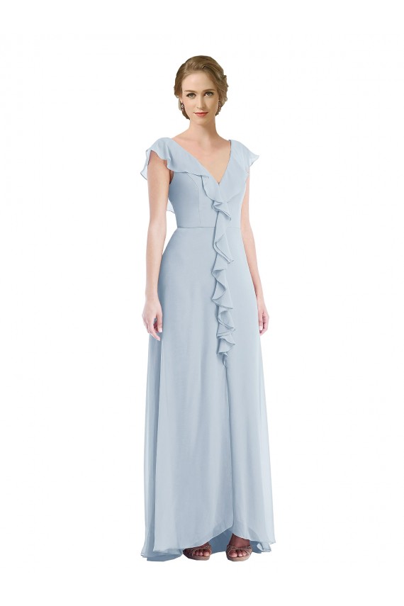 Seeglas A-Linien V-Ausschnitt Chiffon Lange Brautjungfernkleider Online