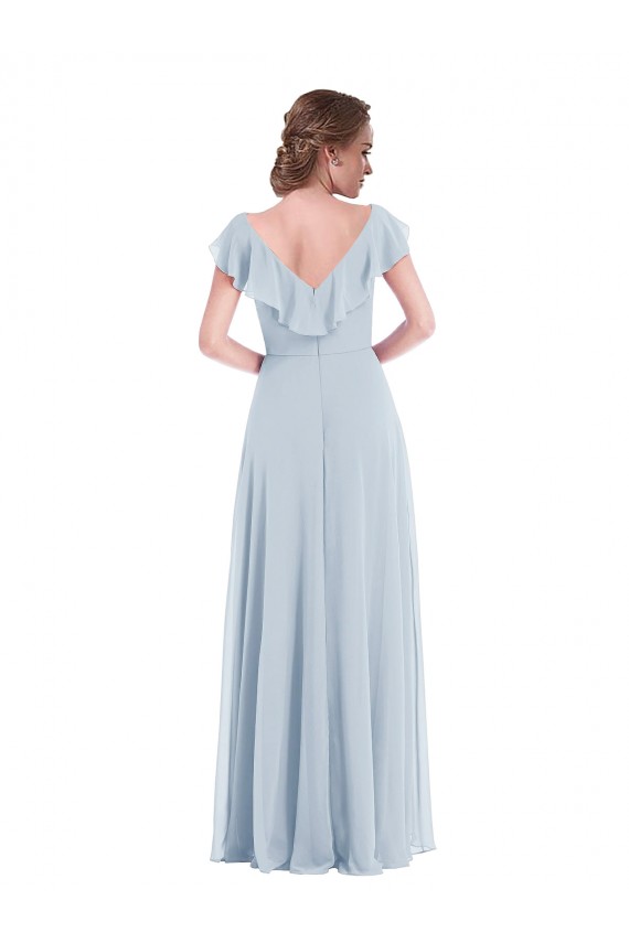Seeglas A-Linien V-Ausschnitt Chiffon Lange Brautjungfernkleider Online