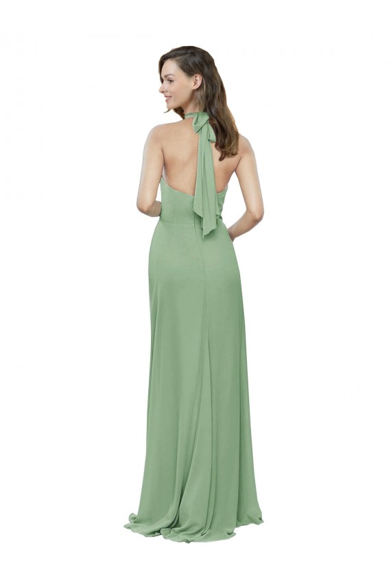 Seegras A-Linien Neckholder Stehkragen Ausschnitt Chiffon Lange Brautjungfernkleider Online