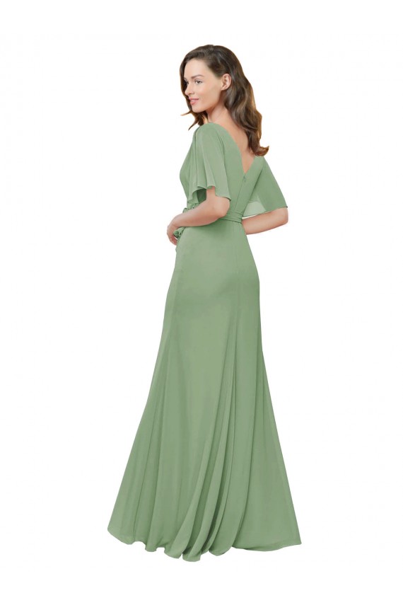 Seegras A-Linien V-Ausschnitt Chiffon Lange Brautjungfernkleider Online