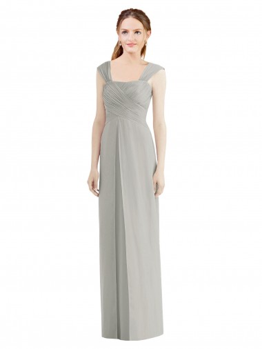 Silber A-Linien Chiffon Lange Brautjungfernkleider Online