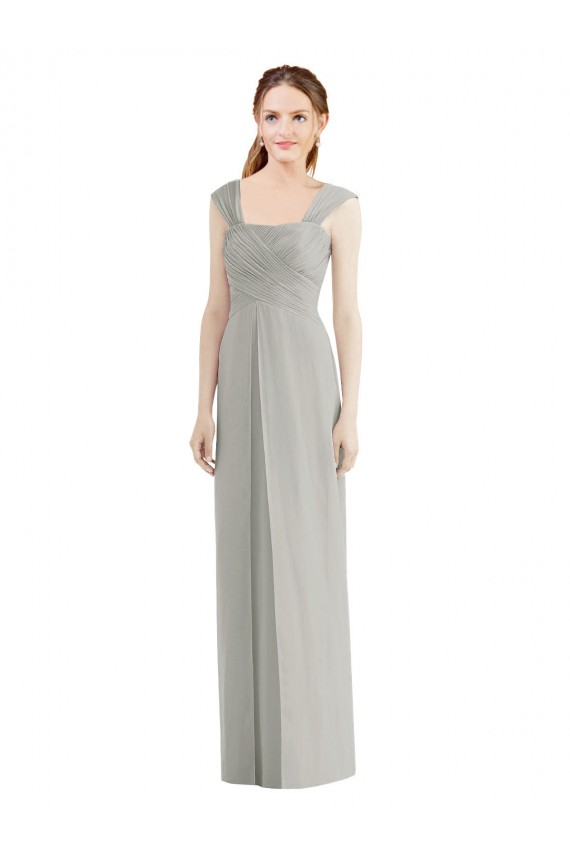 Silber A-Linien Chiffon Lange Brautjungfernkleider Online