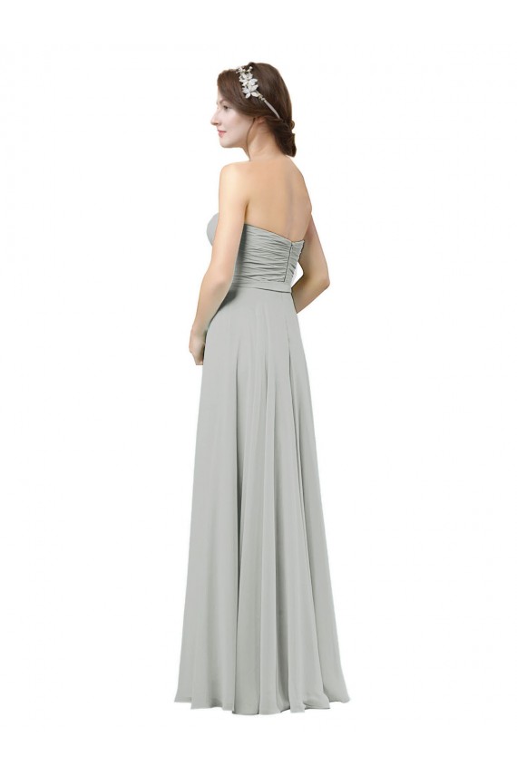 Silber A-Linien Chiffon Lange Brautjungfernkleider Online