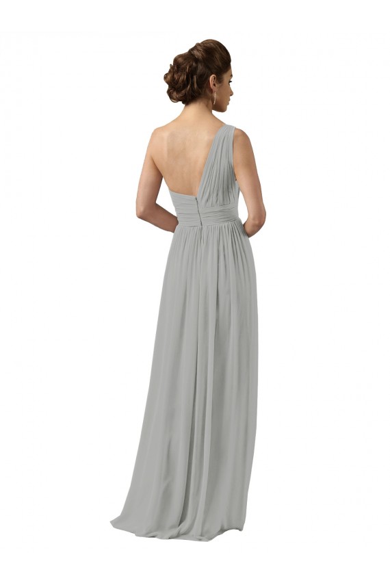 Silber A-Linien Eine-Schulter Chiffon Lange Brautjungfernkleider Online