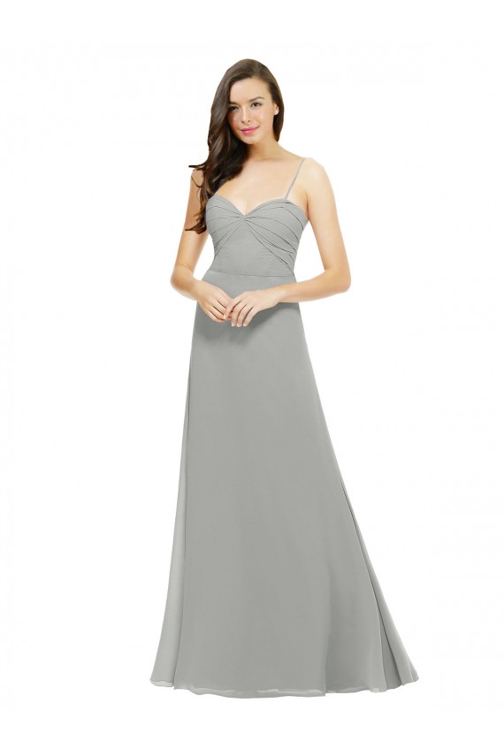 Silber A-Linien Spaghetti-Träger Chiffon Lange Brautjungfernkleider Online