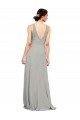 Silber A-Linien V-Ausschnitt Chiffon Lange Brautjungfernkleider Online