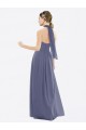 Silberner Stein A-Linien Neckholder Chiffon Lange Brautjungfernkleider Online