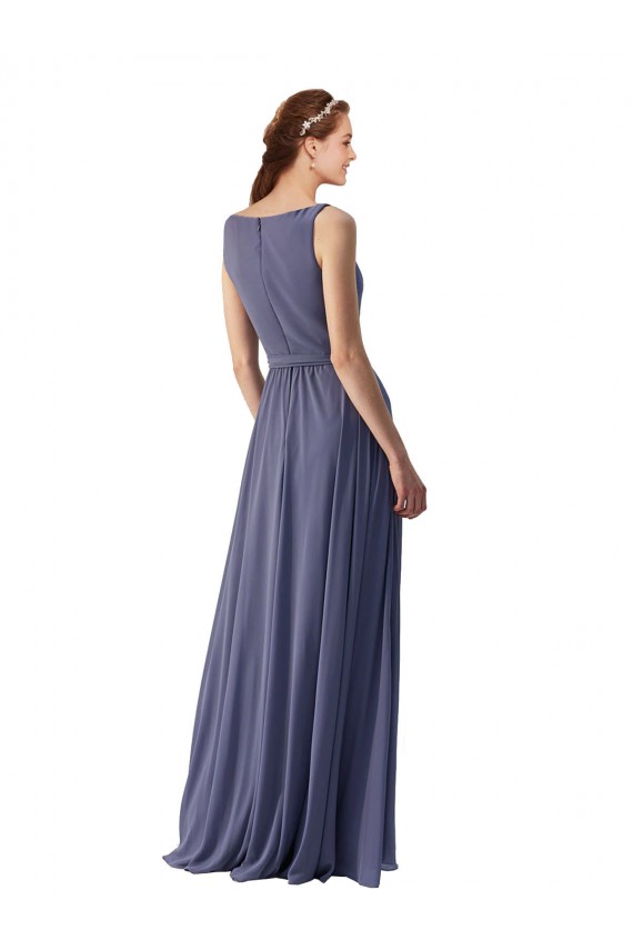 Silberner Stein A-Linien V-Ausschnitt Chiffon Lange Brautjungfernkleider Online