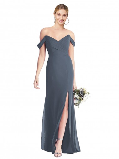 Silberner Stein Trompete Off-Schulter Chiffon Lange Brautjungfernkleider Online