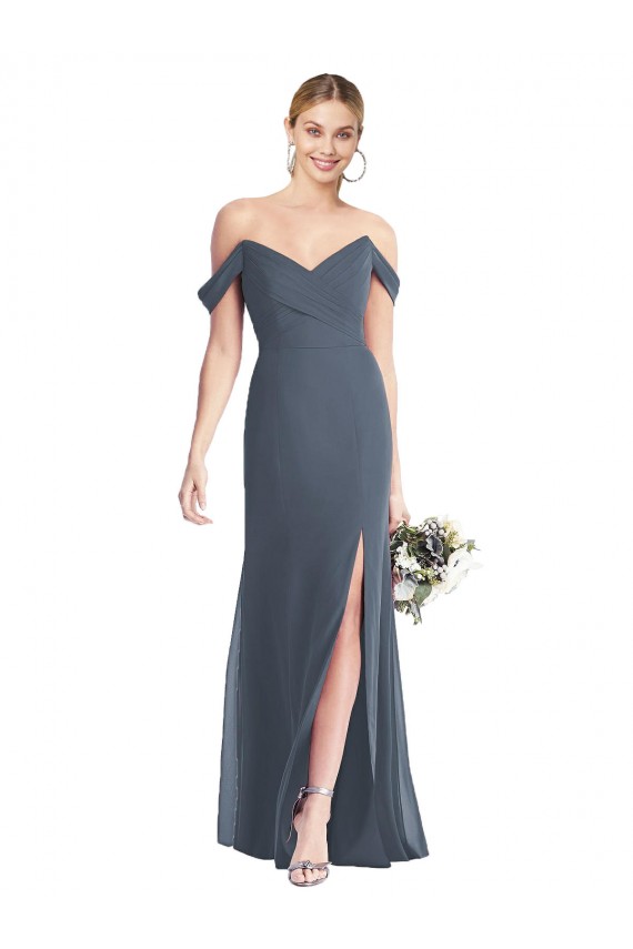 Silberner Stein Trompete Off-Schulter Chiffon Lange Brautjungfernkleider Online