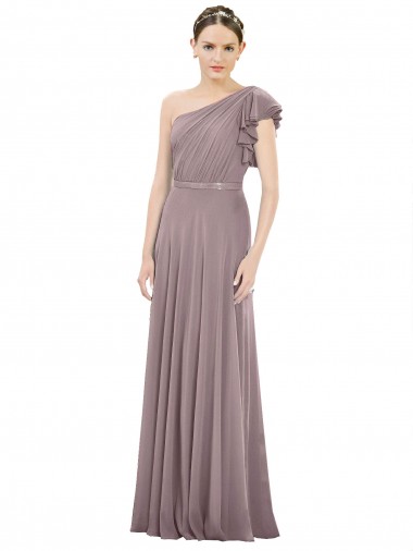 Staubige Rose A-Linien Eine-Schulter Chiffon Lange Brautjungfernkleider Online