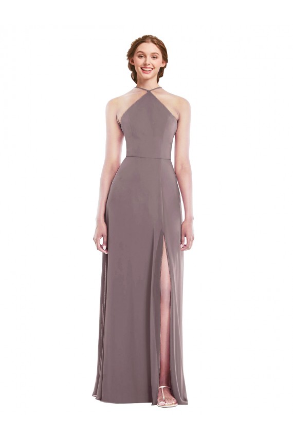Staubige Rose A-Linien Neckholder Chiffon Lange Formale Brautjungfernkleider / Abendkleider Online
