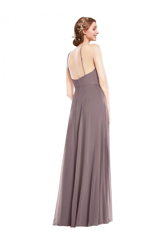Staubige Rose A-Linien Neckholder Chiffon Lange Formale Brautjungfernkleider / Abendkleider Online