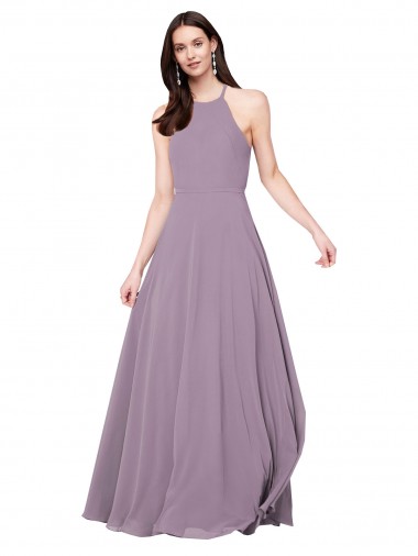 Staubiger Lavendel A-Linien Neckholder Chiffon Lange Brautjungfernkleider Online