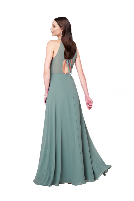 Staubiger Lavendel A-Linien Neckholder Chiffon Lange Brautjungfernkleider Online
