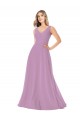 Staubiger Lavendel A-Linien V-Ausschnitt Chiffon Lange Brautjungfernkleider Online
