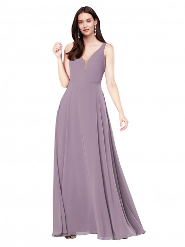 Staubiger Lavendel Etui V-Ausschnitt Chiffon Lange Formale Brautjungfernkleider / Abendkleider Online