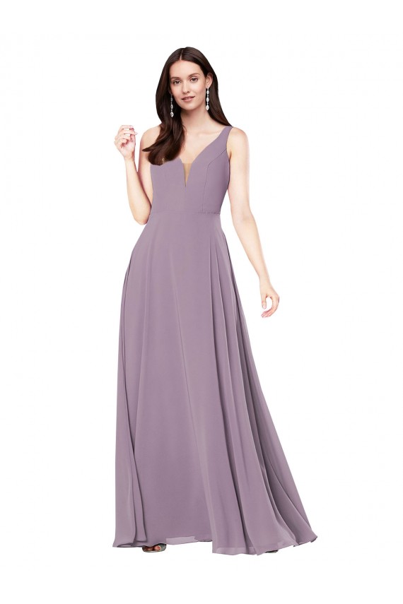 Staubiger Lavendel Etui V-Ausschnitt Chiffon Lange Formale Brautjungfernkleider / Abendkleider Online
