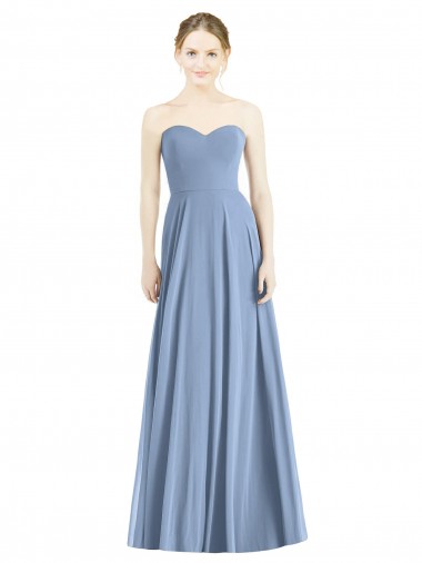 Staubiges Blau A-Linien Chiffon Lange Brautjungfernkleider Online