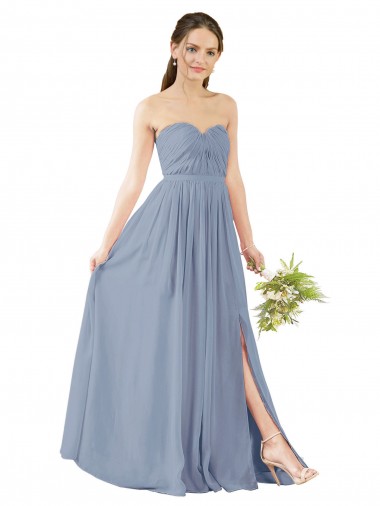 Staubiges Blau A-Linien Chiffon Lange Brautjungfernkleider Online