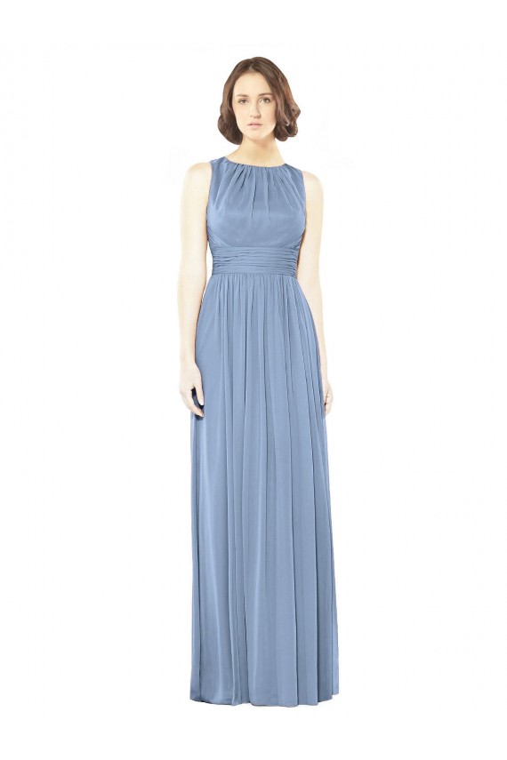 Staubiges Blau A-Linien Chiffon Lange Brautjungfernkleider Online