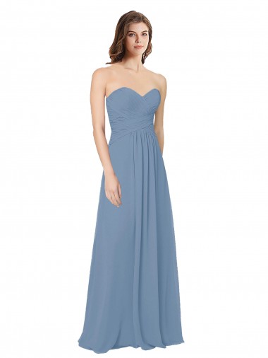 Staubiges Blau A-Linien Chiffon Lange Brautjungfernkleider Online