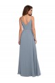 Staubiges Blau A-Linien Haube Ausschnitt Chiffon Lange Brautjungfernkleider Online