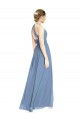 Staubiges Blau A-Linien Neckholder Chiffon Lange Brautjungfernkleider Online