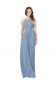 Staubiges Blau A-Linien Neckholder Chiffon Lange Brautjungfernkleider Online